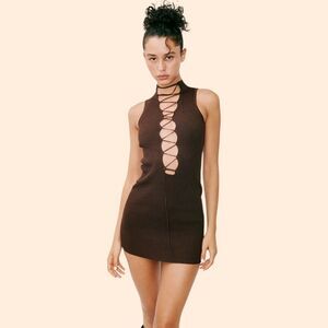 With Jean Amethyst Lace Up Mini Dress